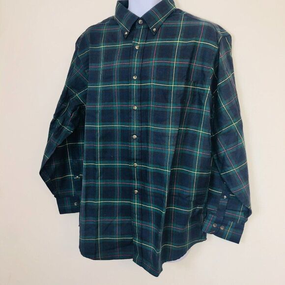 Vintage 80s Lands End Shirt Mens L Blue Green Plaid Long Sleeve Wool Blend - Picture 3 of 7